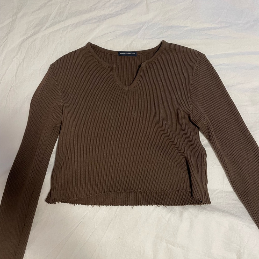 brandy melville paige v-neck top brown